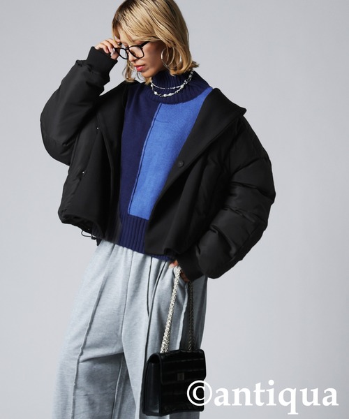 antiqua　異素材リブ　中綿切り替えジャケット 異素材リブ切替中綿ジャケット（その他アウター）｜antiqua