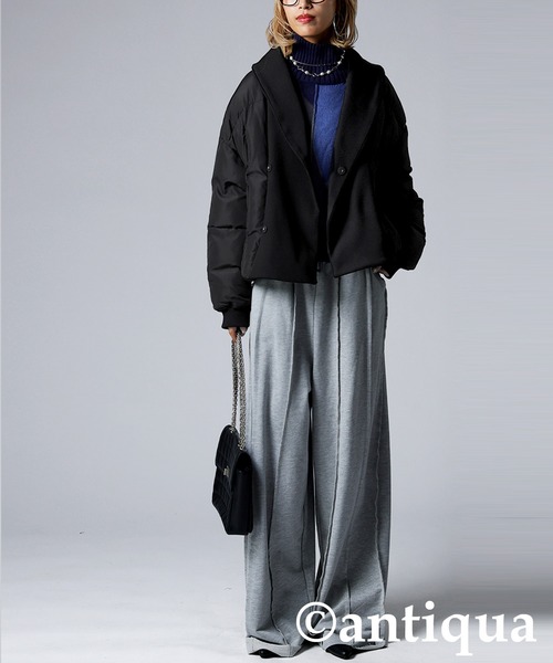 antiqua（アンティカ） コート アウター 異素材リブ切替中綿ジャケット