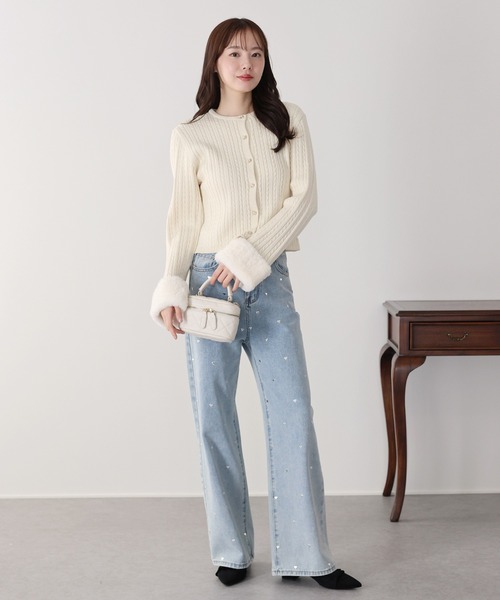 BLUEEAST（ブルーイースト） カーディガン ファー袖ケーブルニット