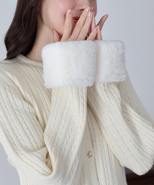 BLUEEAST（ブルーイースト） カーディガン ファー袖ケーブルニット