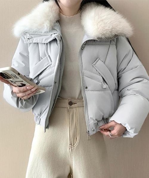ダウンコート ダウンジャケット フェイクファー付きショートジャケット