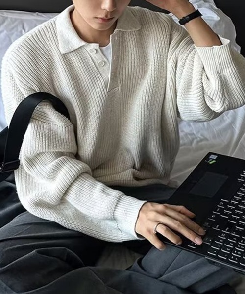 ニット+セーター archive short length polo knit y2k anuke（アンヌーク） ニット セーター Short Polo Knit レディース