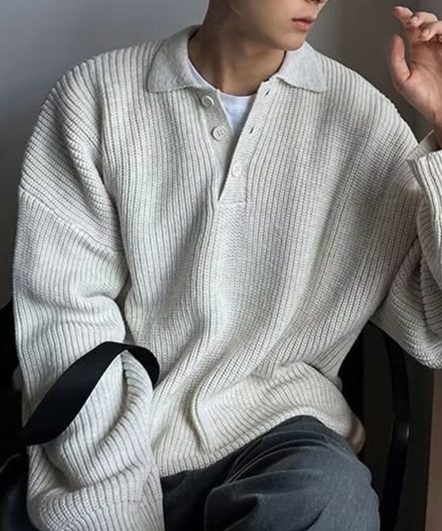 KELVIN セーター ニット Loose Fit Polo Knit ルーズフィット