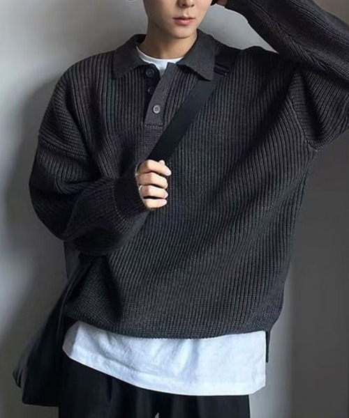 ニット+セーター archive short length polo knit y2k anuke（アンヌーク） ニット セーター Short Polo Knit レディース