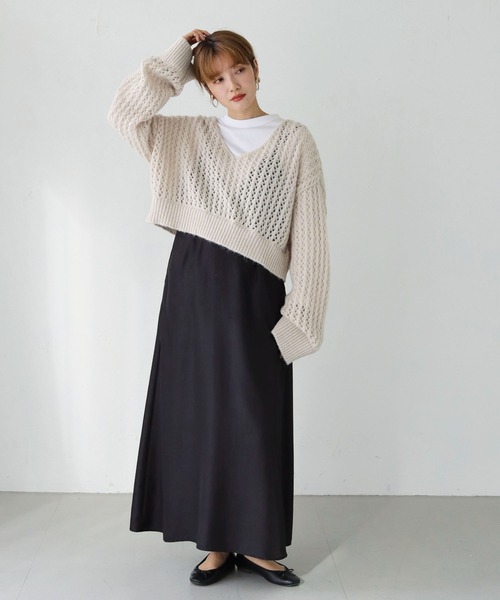 「HER CLOSET」 長袖ニット M ベージュ レディース_画像3