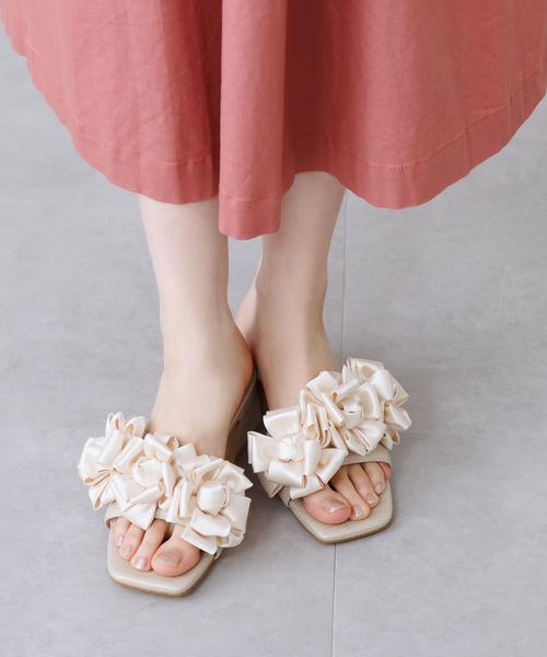 サンダル 「HIMIKO」HANAE MORI×HIMIKO フラワーフリルミュール レディースの画像