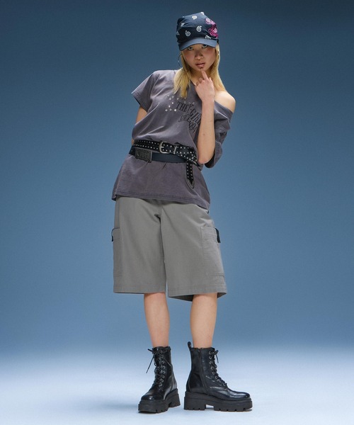 X-girl（エックスガール） ハーフパンツ パンツ FADED FACE LABEL EASY