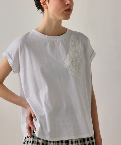 tシャツ 「KELEN / ケレン」チュール刺繍デザインコットンジャージープルオーバー レディースの画像