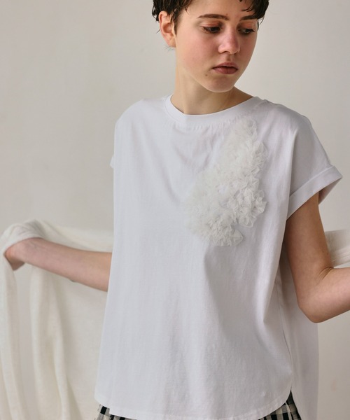 tシャツ 「KELEN / ケレン」チュール刺繍デザインコットンジャージープルオーバー レディースの画像