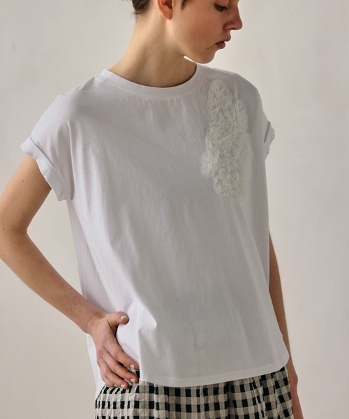 tシャツ 「KELEN / ケレン」チュール刺繍デザインコットンジャージープルオーバー レディースの画像
