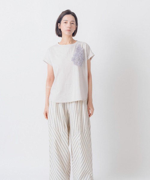 tシャツ 「KELEN / ケレン」チュール刺繍デザインコットンジャージープルオーバー レディースの画像