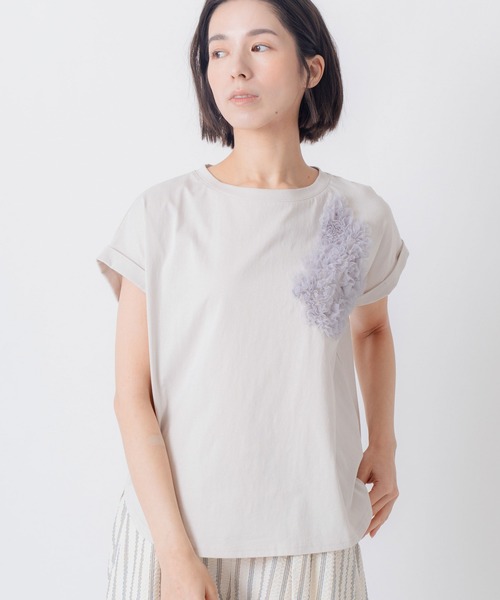 tシャツ 「KELEN / ケレン」チュール刺繍デザインコットンジャージープルオーバー レディースの画像