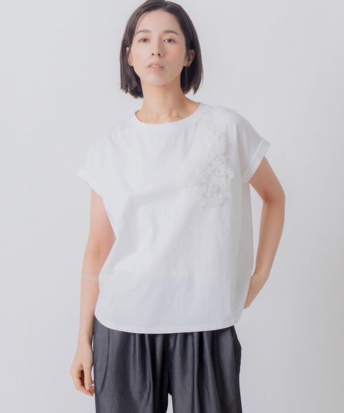 tシャツ 「KELEN / ケレン」チュール刺繍デザインコットンジャージープルオーバー レディースの画像