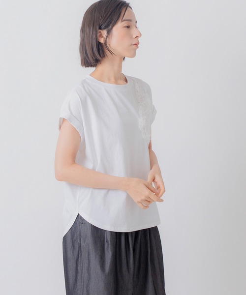 tシャツ 「KELEN / ケレン」チュール刺繍デザインコットンジャージープルオーバー レディースの画像