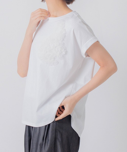tシャツ 「KELEN / ケレン」チュール刺繍デザインコットンジャージープルオーバー レディースの画像