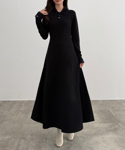 「CENEA」 長袖ワンピース LARGE モカ レディース_画像3