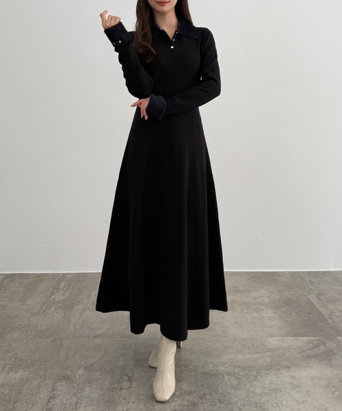 「CENEA」 長袖ワンピース LARGE モカ レディース_画像5