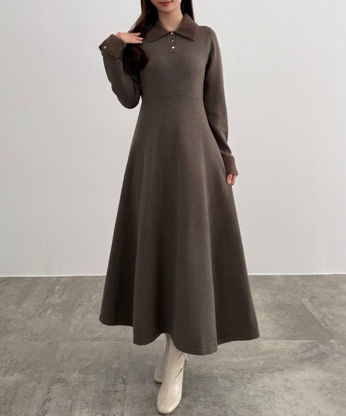 「CENEA」 長袖ワンピース LARGE モカ レディース_画像8