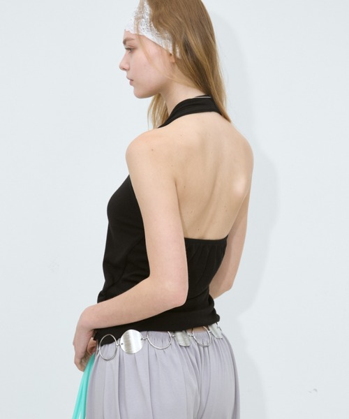 Rohwel タンクトップ ノースリーブ Halter Neck Stretch Tank Top