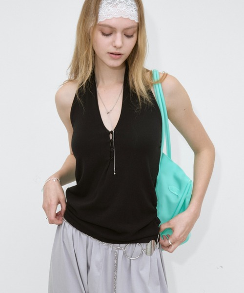 timeless women タンクトップ Rohwel タンクトップ ノースリーブ Halter Neck Stretch Tank Top