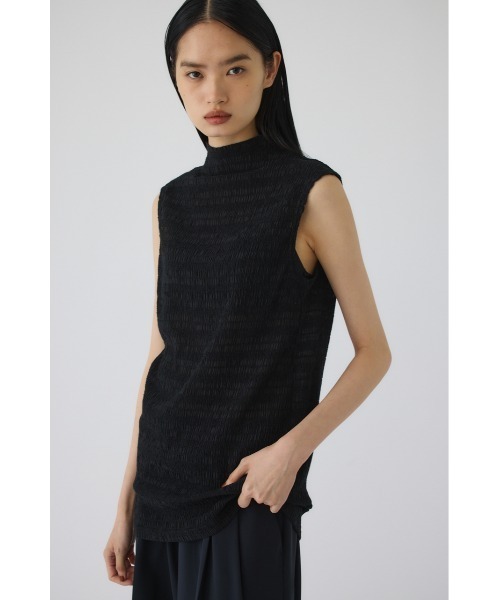 ランダムシャーリングカットトップス　ブラック RIM.ARK tシャツ Random shirring tops(ランダム シャーリング