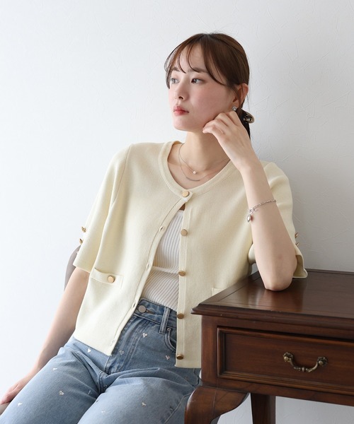 「BLUEEAST」 ニットカーディガン MEDIUM ベージュ レディース_画像7