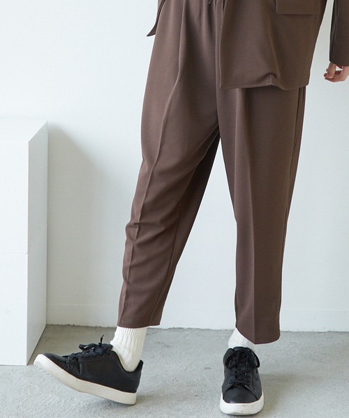 NO WAY スラックス /梨地 アンクルワイドテーパードパンツ