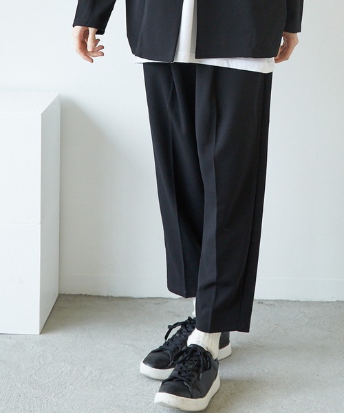NO WAY スラックス /梨地 アンクルワイドテーパードパンツ