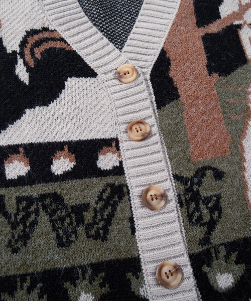 カーディガン 「HOOK」レトロ調パッチワーク柄ウサギイラスト