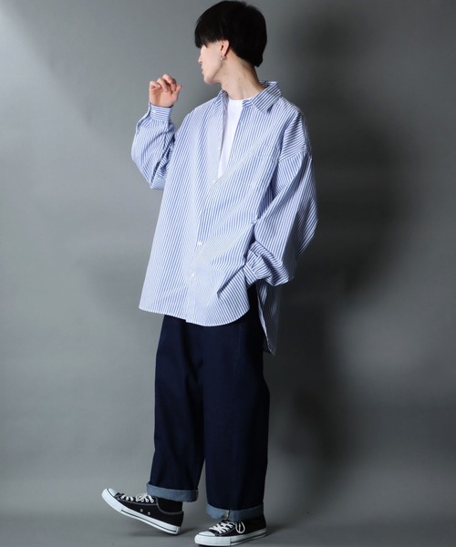 SITRY シャツ Balloon Sleeve Oversize Striped Shirt/バルーン SITRY シャツ Balloon Sleeve Oversize Striped Shirt/バルーン