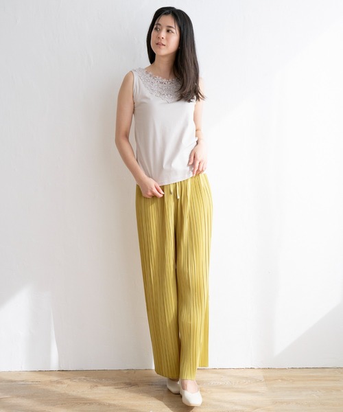 ikka パンツ 「親子コーデ」さらっとプリーツワイドパンツ