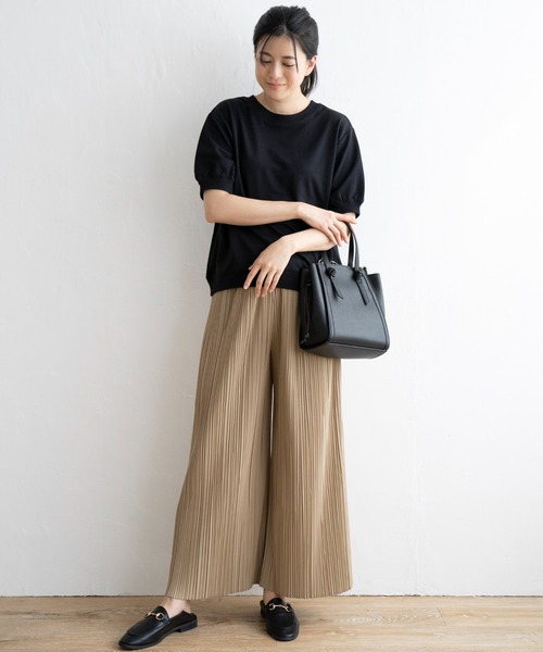 ikka パンツ 「親子コーデ」さらっとプリーツワイドパンツ