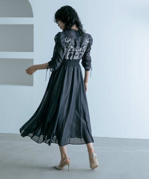 niana ドレス フラワーレース×オーガンジーパーティードレス