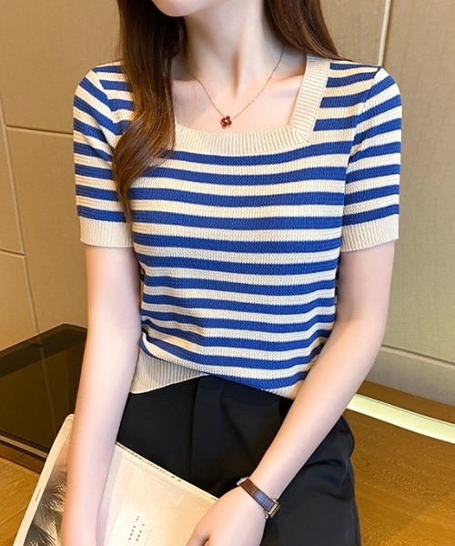 Dewlily ニット セーター ボーダーサマーニット レディース