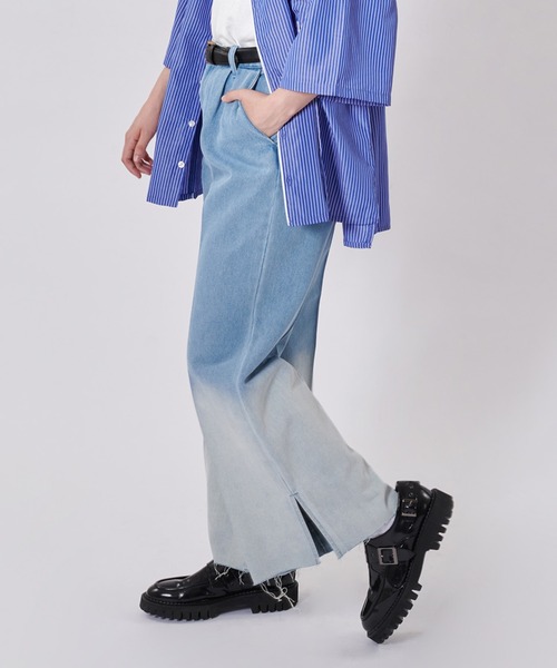 グラデーションデニムワイドパンツ　パープル グラデーションワイドデニムパンツ | ファッション通販サイト NUGU