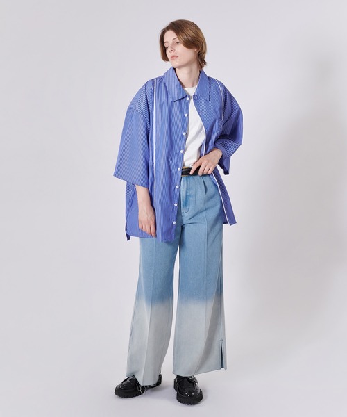 グラデーションデニムワイドパンツ　パープル セール】Wide straight gradation denim / ワイドストレート