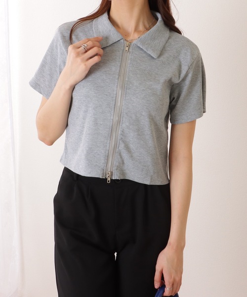 tシャツ フロントW T レディース Lace Ladies tシャツ フロント ダブルジップ コンパクト 半袖