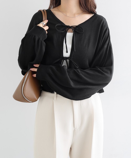 新品♡ pium フロントリボンチョーカーカットソー ♡長袖トップスカーデニット フロントリボンチョーカーカットソー – pium