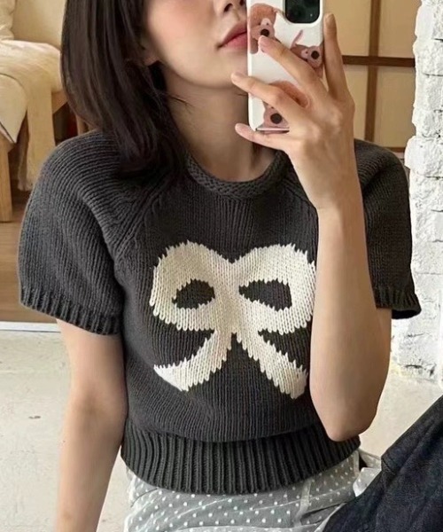 tシャツ A'GEM/9 × .kom 「.KOM/ドットケーオーエム」 リボンライントップス(1) レディース A'GEM/9 × .kom 『.KOM/ドットケーオーエム』 リボンライン