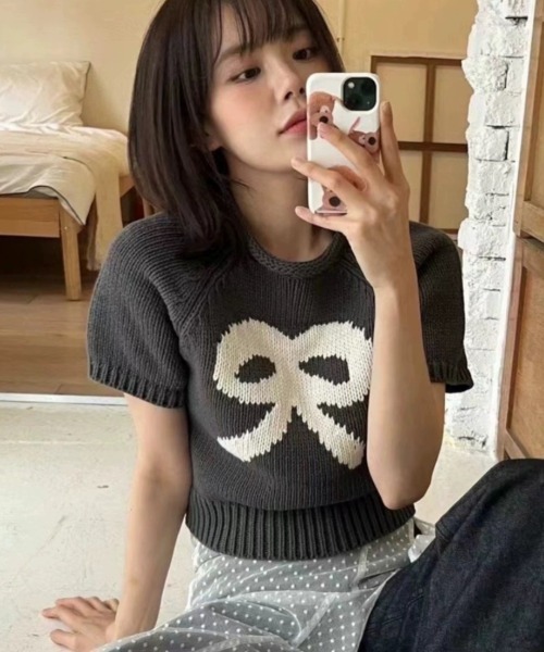 tシャツ A'GEM/9 × .kom 「.KOM/ドットケーオーエム」 リボンライントップス(1) レディース A'GEM/9 × .kom 『.KOM/ドットケーオーエム』 リボンライン