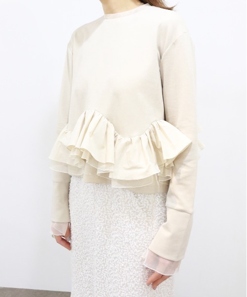 【新品・未使用】MARILYNMOONタフタスパイラルラッフル半袖トップス 新品・未使用】MARILYNMOONタフタスパイラルラッフル半袖