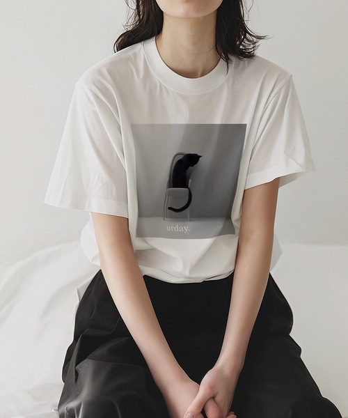 tシャツ urday / Black Cat / フォトTシャツ レディース メンズ MAMIAN tシャツ urday / Black Cat フォトTシャツ レディース