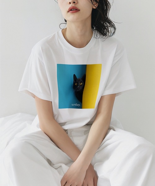 tシャツ urday / Black Cat / フォトTシャツ レディース メンズ MAMIAN tシャツ urday / Black Cat フォトTシャツ レディース
