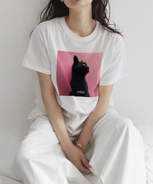 tシャツ urday / Black Cat / フォトTシャツ レディース メンズ MAMIAN tシャツ urday / Black Cat フォトTシャツ レディース
