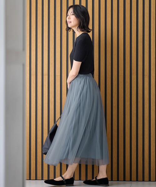 ANY スカート 「洗濯機可/ウエストゴム」シャイニーチュールスカート