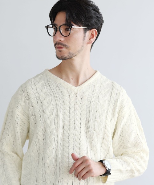 SPU（スプ） セーター ニット セミワイドシルエットケーブル編みV