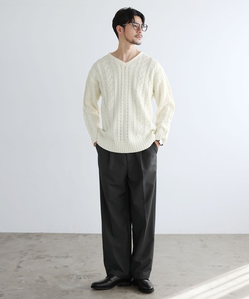 SPU（スプ） セーター ニット セミワイドシルエットケーブル編みV