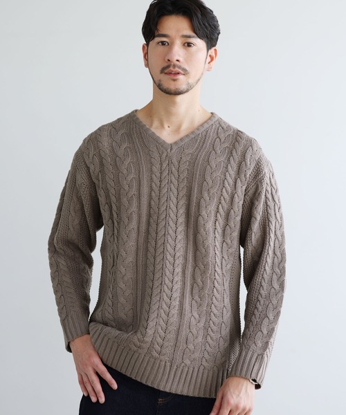 SPU（スプ） セーター ニット セミワイドシルエットケーブル編みV