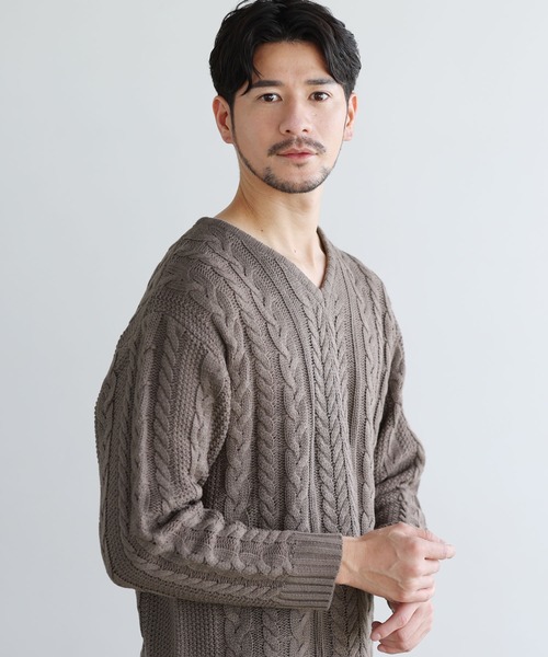 SPU（スプ） セーター ニット セミワイドシルエットケーブル編みV