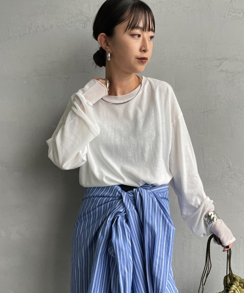 お値下げ　新品未使用　JENNE 袖ボリュームチュールTシャツ　ホワイト　S ジェンヌ JENNE 袖ボリュームチュールTシャツ ブラック 黒 【新品